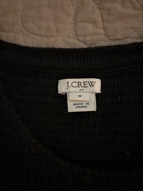 J. Crew Black Textured Knit Crewneck Sweater w/ fringe on bodice & bottom hem